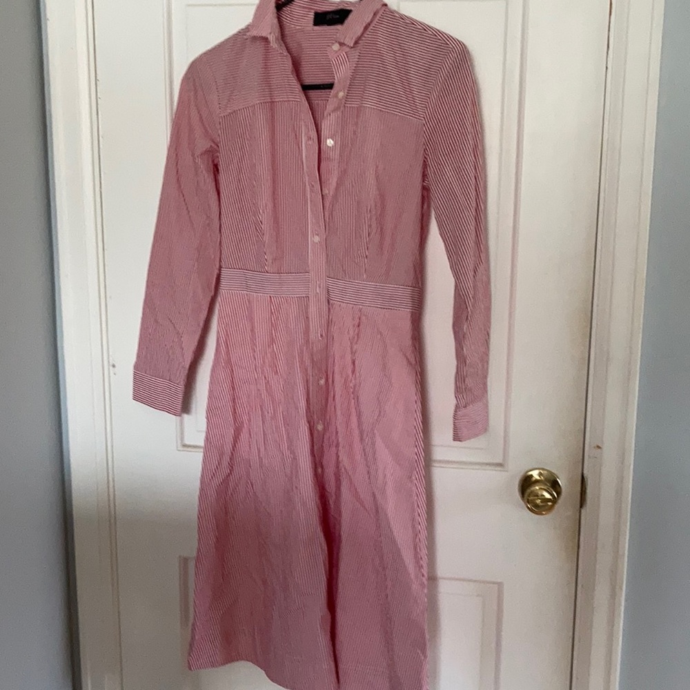J. Crew red striped button down dress